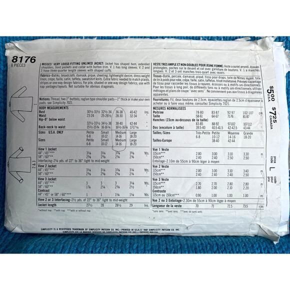 Simplicity 8176 Sewing pattern Blazer oversized lapel size M 14-16 - Picture 3 of 5